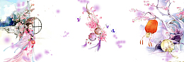 中式传统古代美女蝴蝶灯笼背景