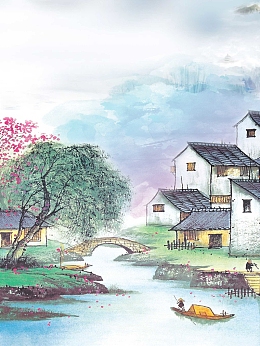 水墨江南旅游海报背景模板
