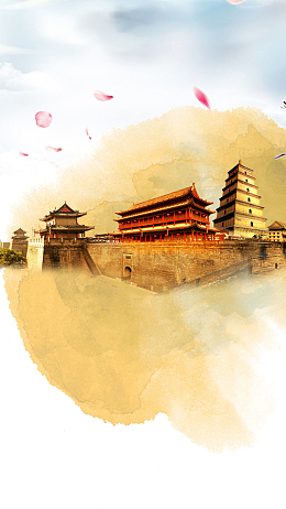 黄色中国风古建筑背景