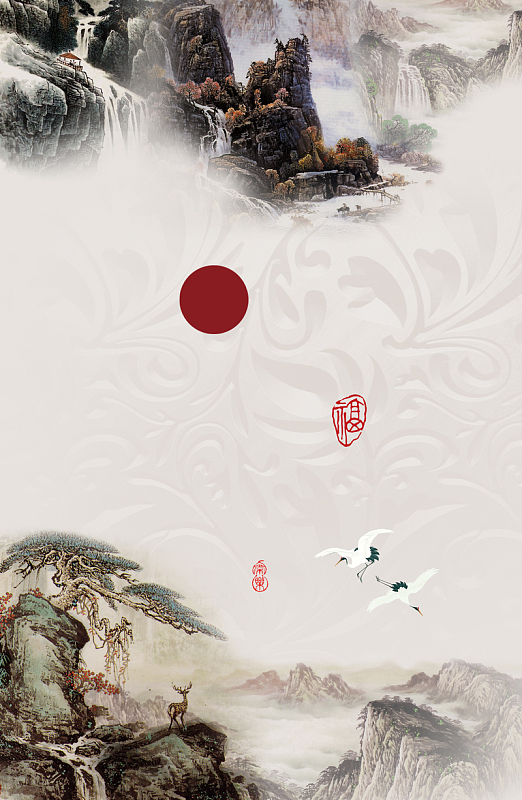 中国风山水画作背景素材
