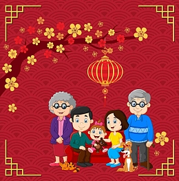 春节回家团聚一家人老人小孩子灯笼海报背景