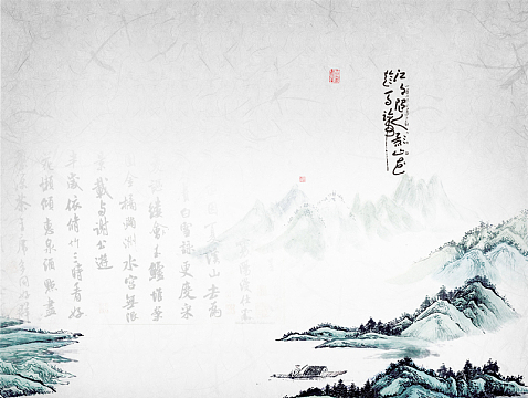 淡雅水墨山水古诗海报背景模板