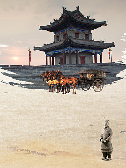 中国风陕西西安文化旅游海报背景素材