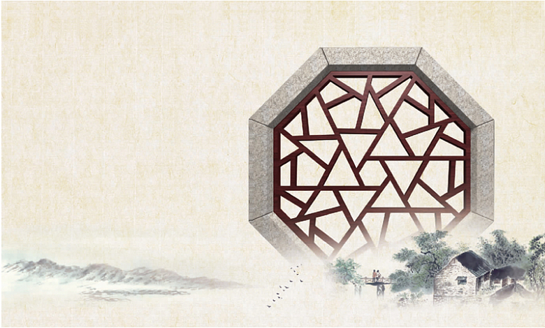 中国风古代窗格水墨画背景