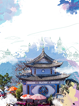 矢量唯美大气风景建筑旅游海报背景素材
