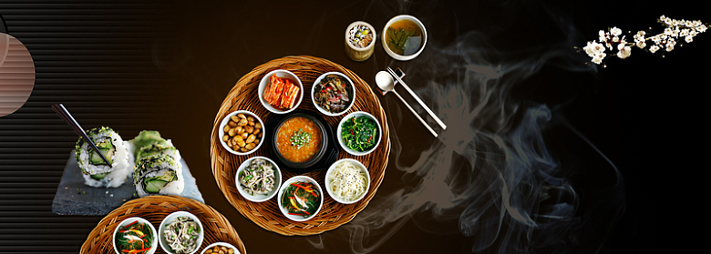 美食韩国料理黑色背景