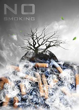 黑白灰烟头禁烟公益背景素材