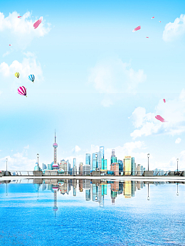 蓝色文艺时尚都市上海海报背景素材