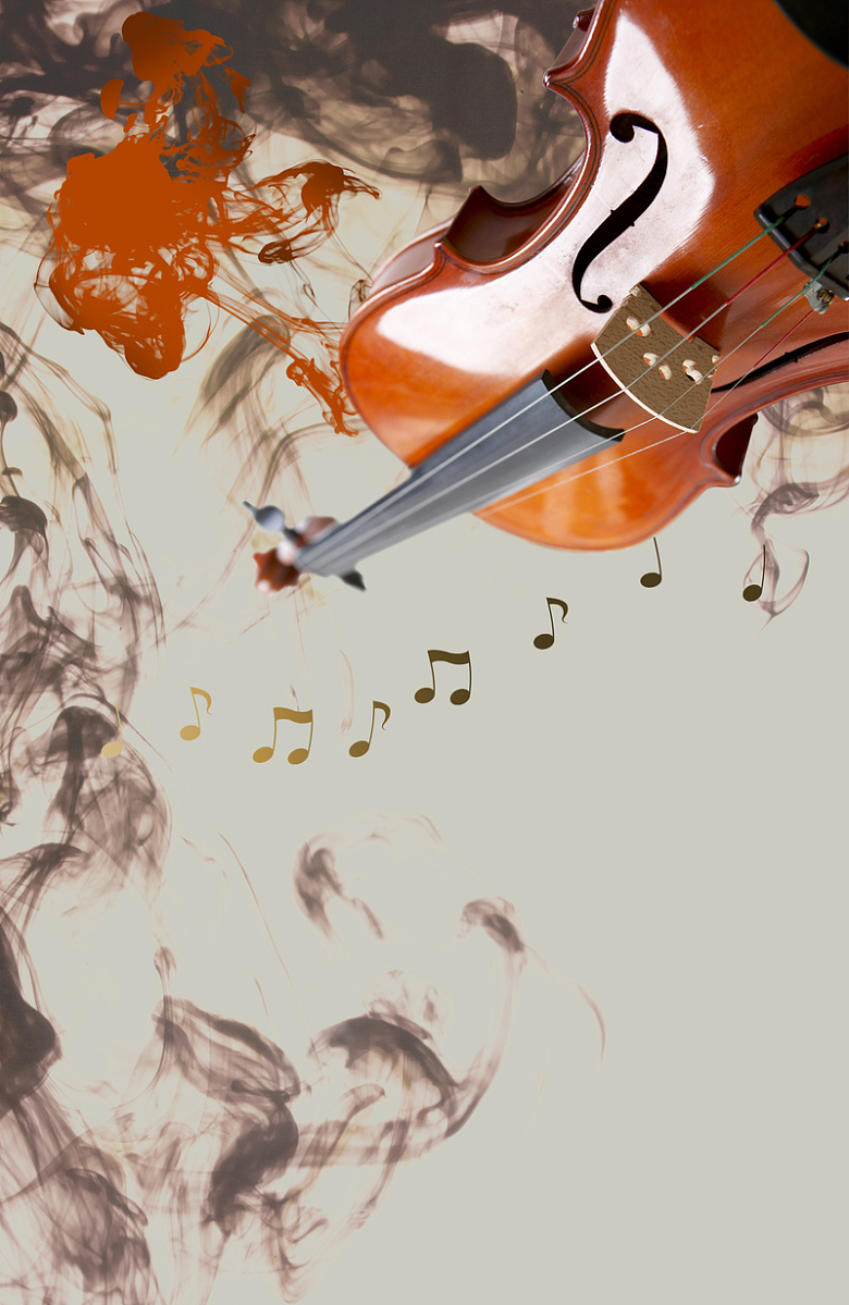 中国风墨迹围绕的小提琴背景素材