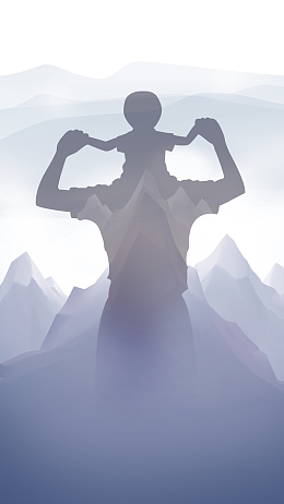 坐在父亲肩膀上的孩子