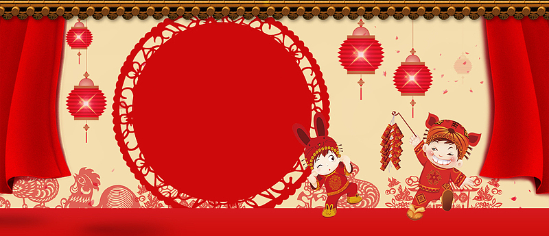 红色卡通喜庆鸡年春节除夕元宵节背景