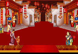新年街景热闹办年货新年节日背景