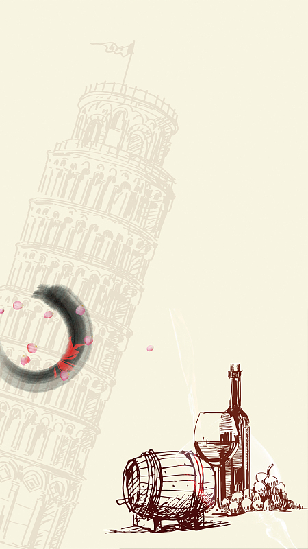 比萨斜塔旁的酒杯H5素材背景
