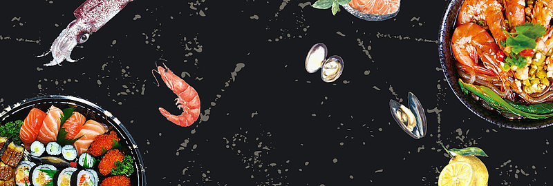 黑色鱼虾寿司美味海鲜食物促销banner