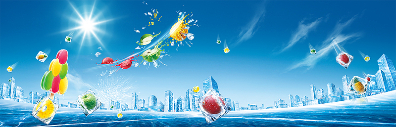 夏天冷饮冰霜几何banner