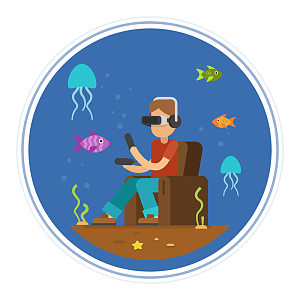 卡通vr体验人物扁平背景素材