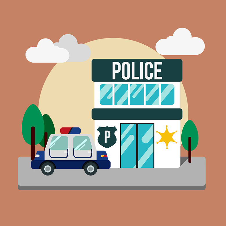 卡通扁平警察局建筑背景素材