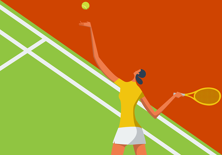 卡通扁平夏季运动员网球海报背景素材