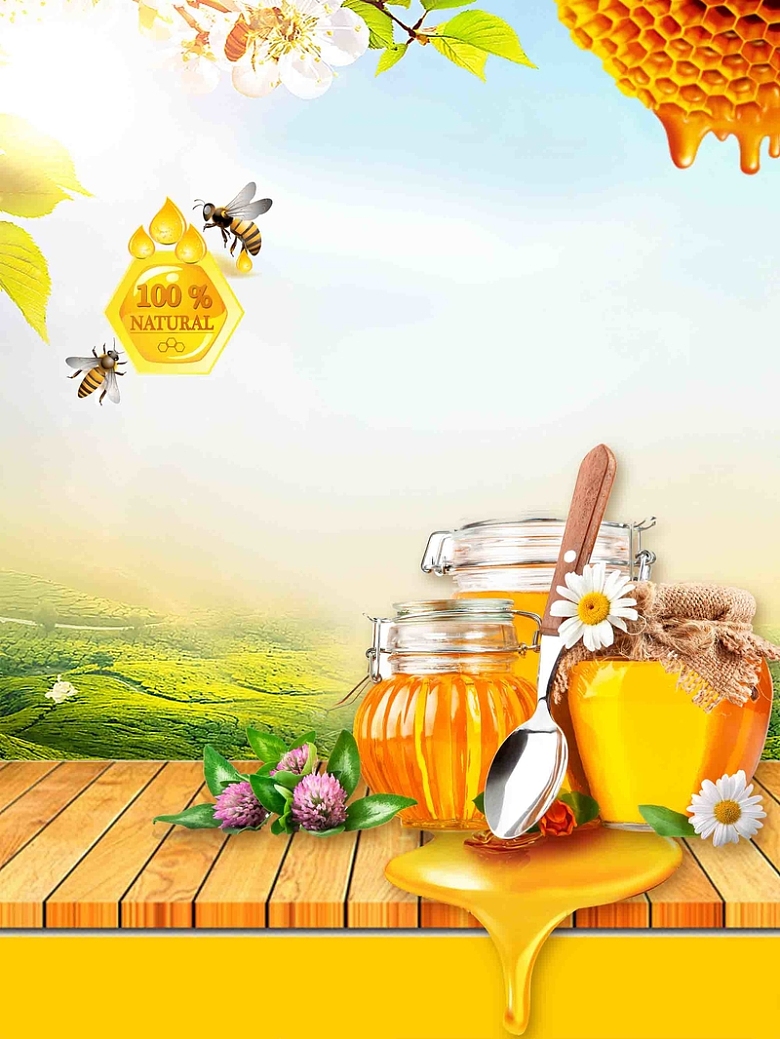 黄色蜂蜜清新美食宣传海报背景模板