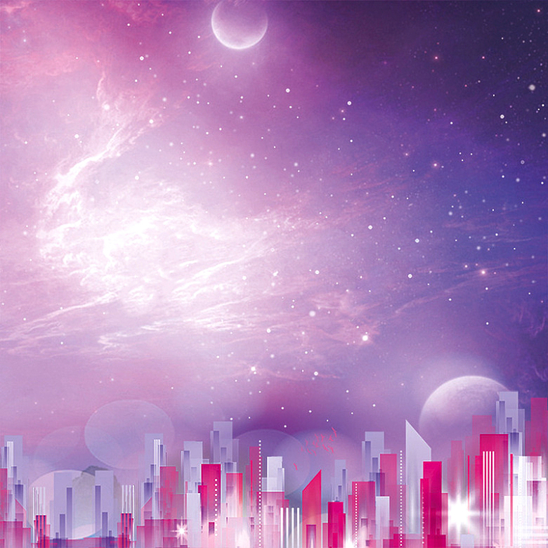 梦幻紫色夜空城市背景