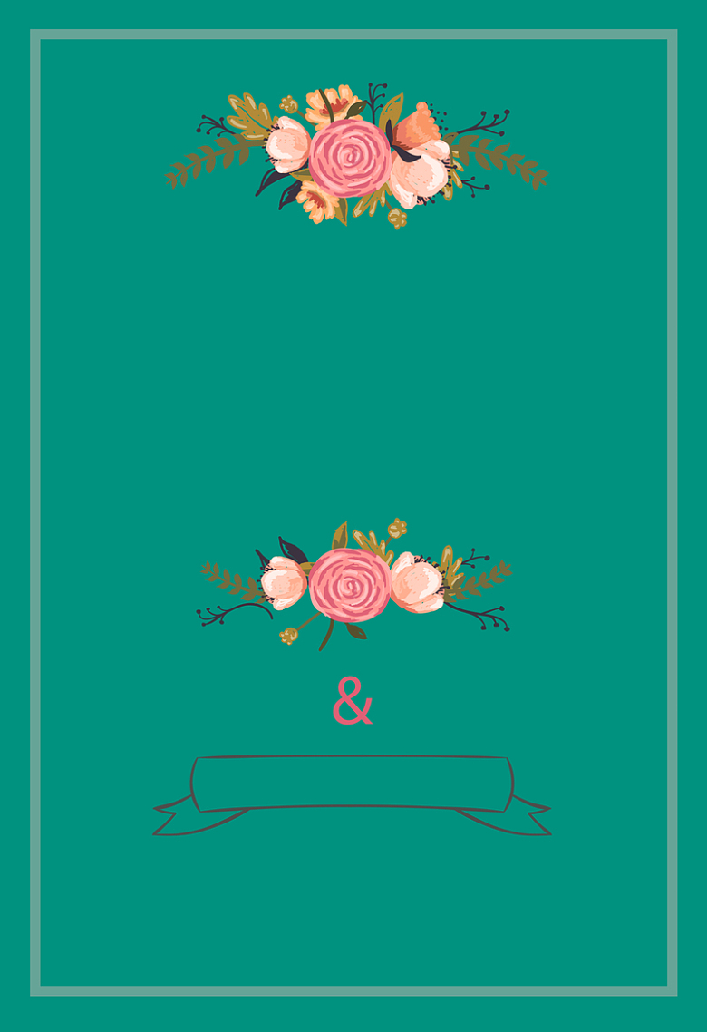 绿色简约手绘水彩花朵婚礼邀请卡背景