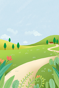 浅蓝色手绘春天春游户外背景