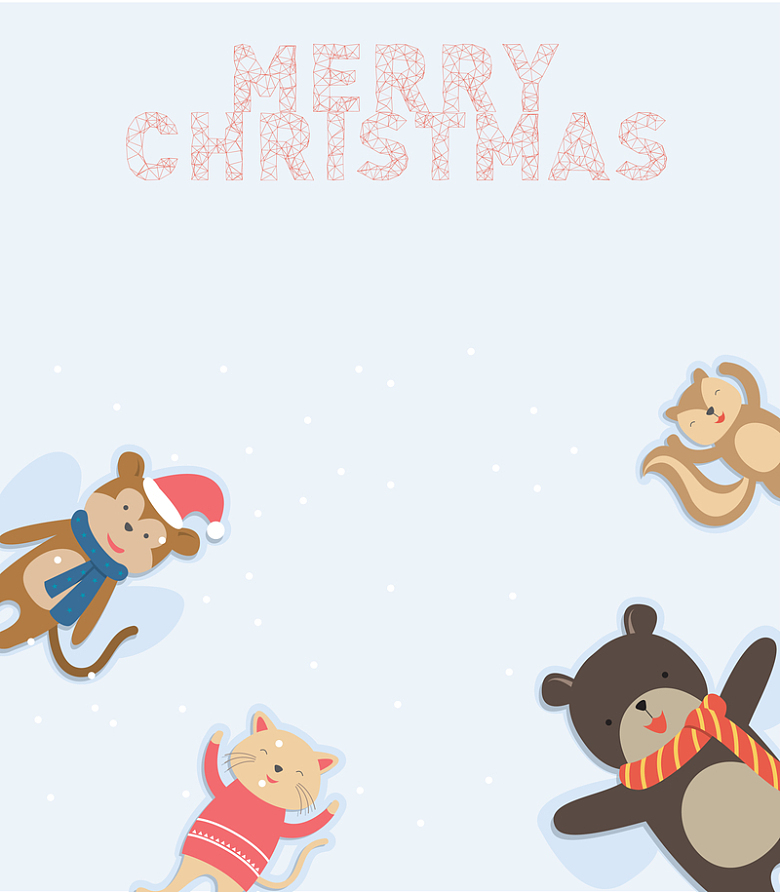 卡通小熊兔子圣诞节海报背景素材