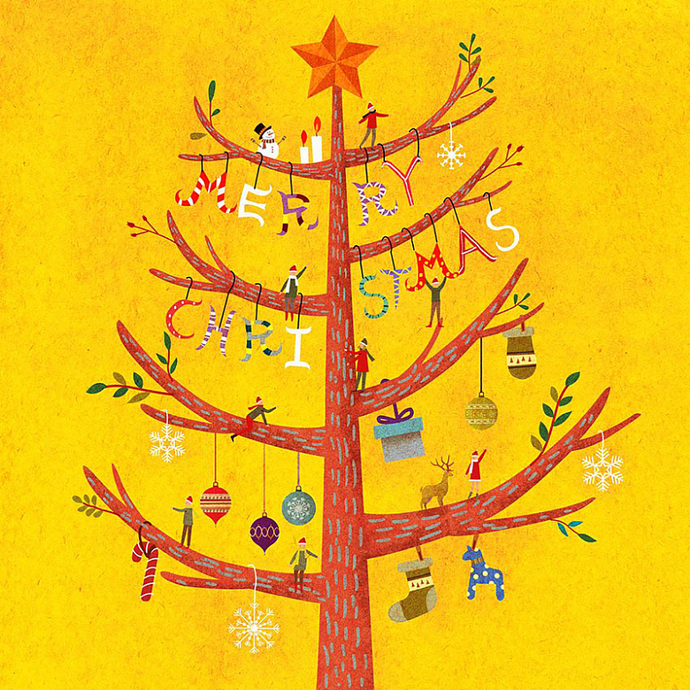 插画圣诞树背景元素