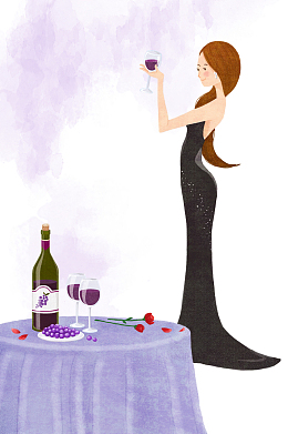 手绘宴会中拿酒杯的美女海报背景模板
