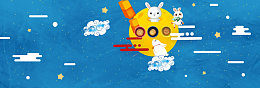 蓝色卡通月亮兔子促销banner