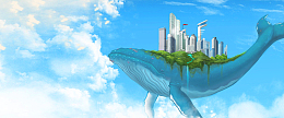 创意房地产广告卡通海豚蓝色banner