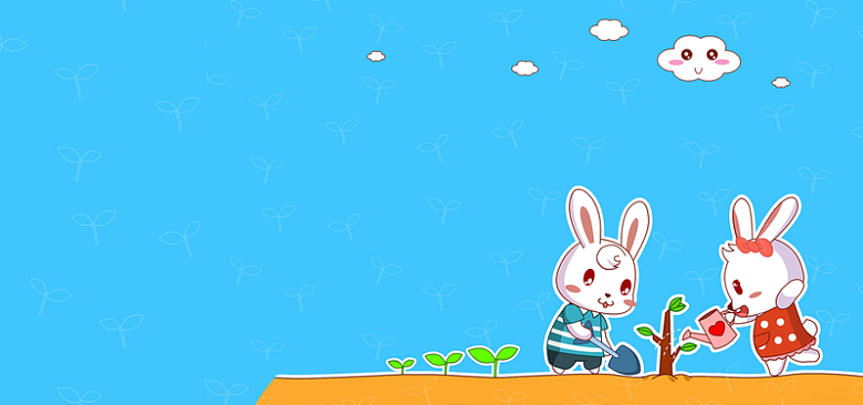 卡通小兔种树可爱背景图