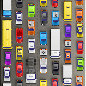 卡通俯视汽车长龙背景素材