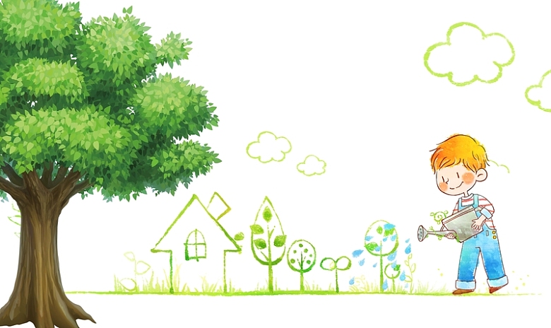 植树节卡通儿童浇水公益环保海报背景素材