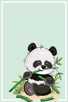 可爱儿童纯色熊猫背景边框