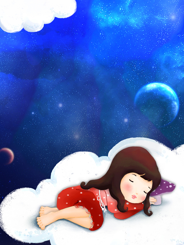 蓝色天空睡眠卡通手绘海报背景