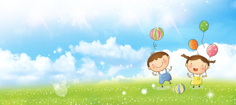 61儿童节卡通童趣蓝天白云阳光绿地背景