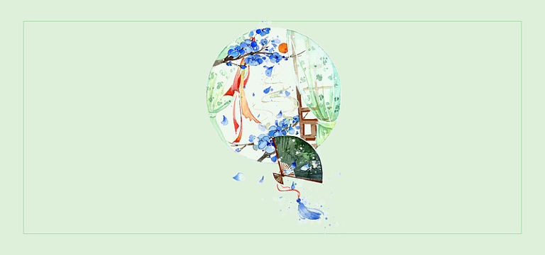 中国风手绘绿色清新banner