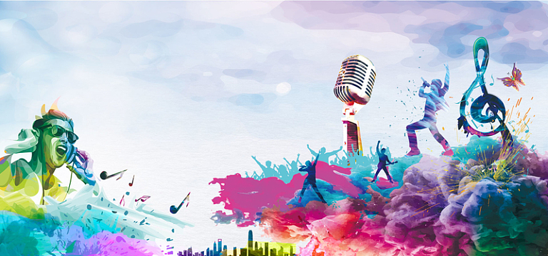 谁是麦霸彩色手绘bannerpsdjpg音乐海报背景aijpg绿色卡通歌唱比赛