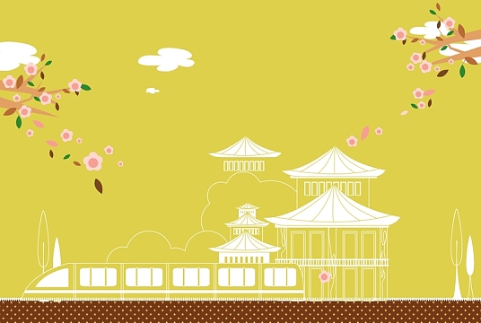 矢量手绘旅游日本樱花背景素材