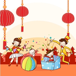 春节回家团聚一家人看春晚魔术灯笼海报背景