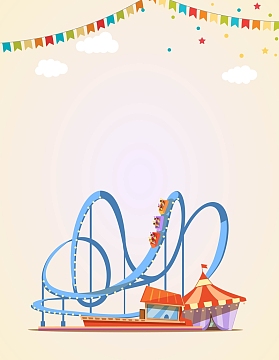 卡通手绘金币云霄飞车过山车png好玩的游乐园png欢乐谷图片png儿童游