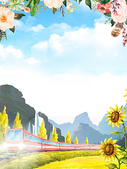 矢量唯美插画美景毕业旅行背景素材