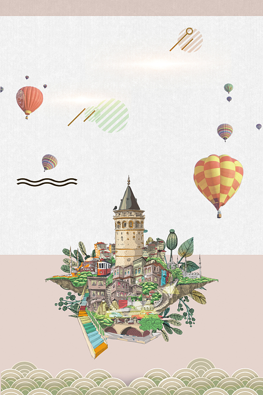 卡通异国风情土耳其旅游海报psd分层背景