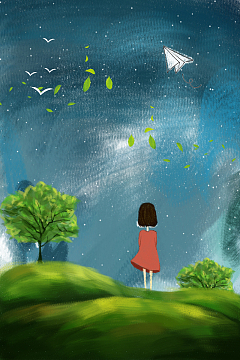 放飞梦想文艺手绘动漫蓝色bannerpsdjpg卡通手绘白云热气球正能量海报