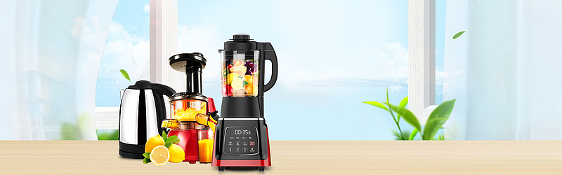 榨汁机小清新绿叶文艺蓝色banner