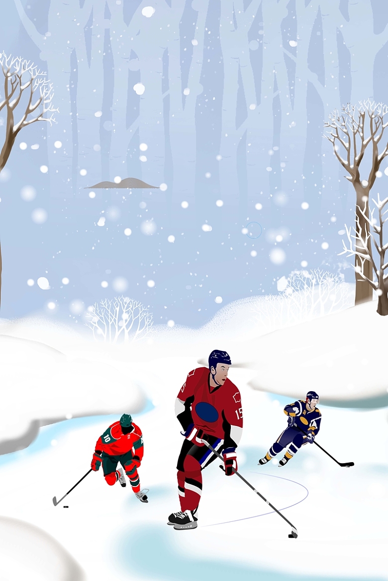 冰球运动蓝色卡通体育竞技海报
