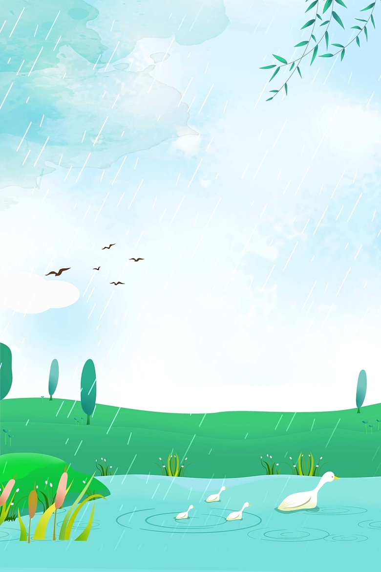 手绘清新春季二十四节气雨水节气海报