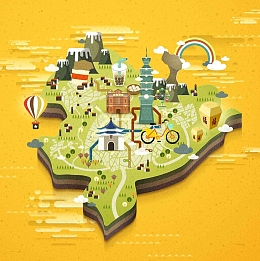 手绘矢量旅游台湾景点地图台北海报背景