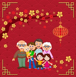 春节回家团聚一家人老人小孩子灯笼海报背景